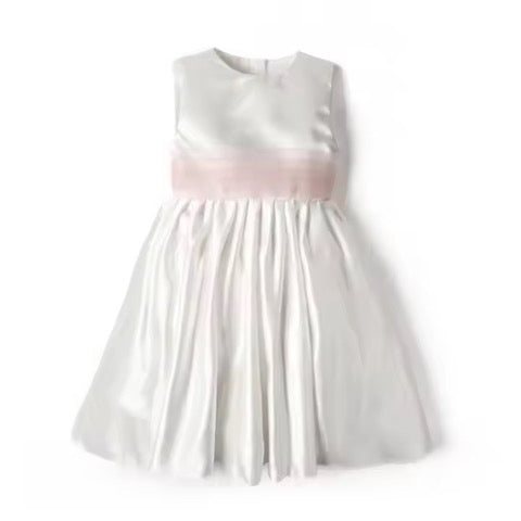 BASIC - Robe de cortège satin ivory et gros noeud rose blush