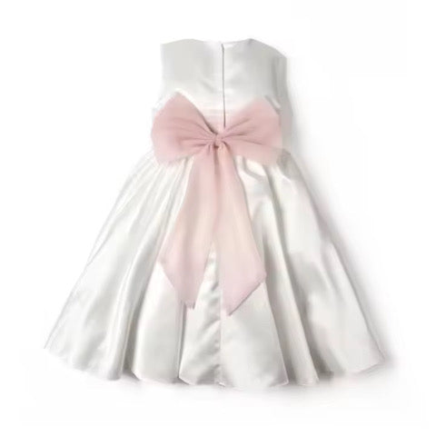 BASIC - Robe de cortège satin ivory et gros noeud rose blush